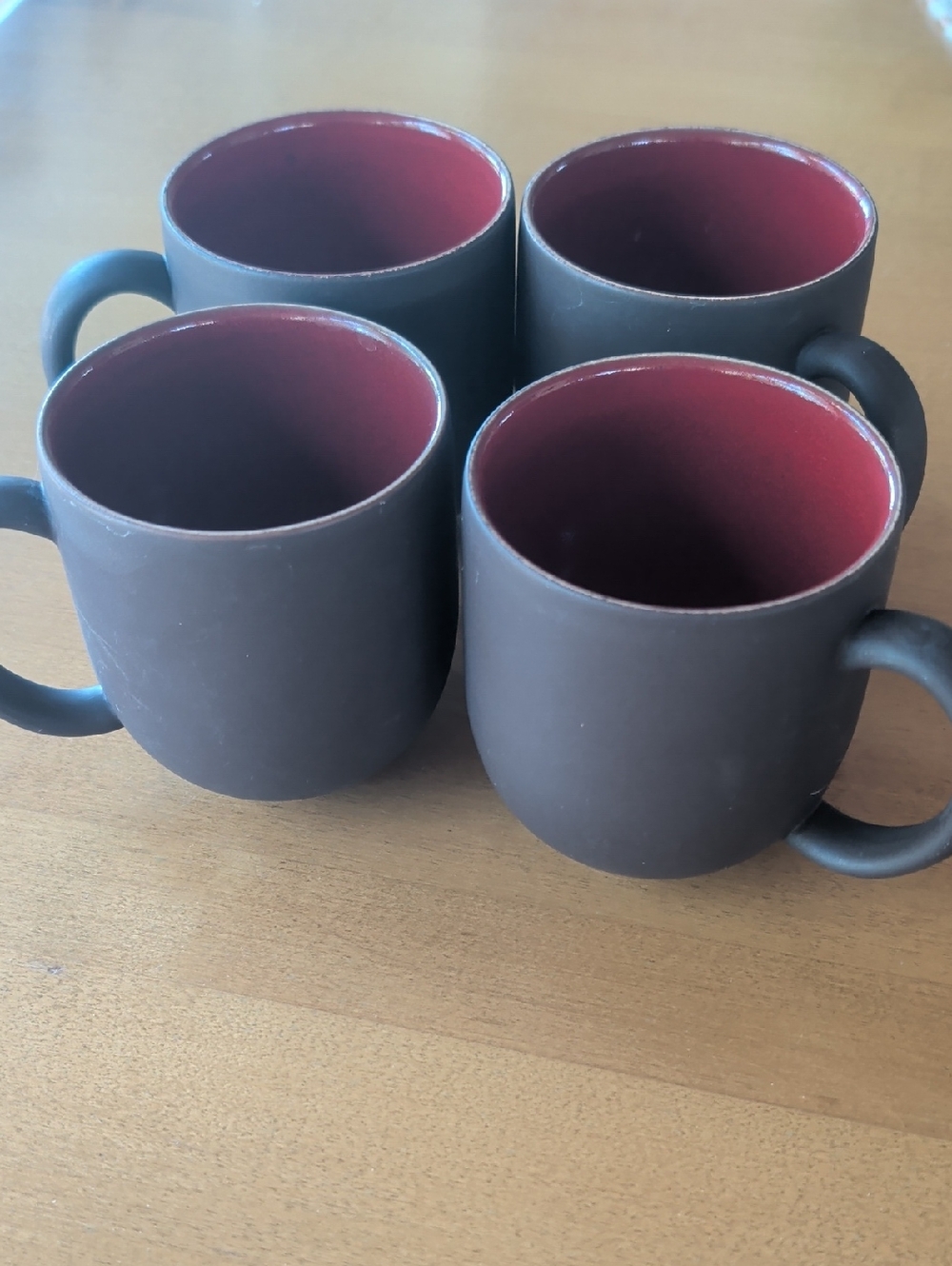 Jars France Tourron Cerise Mugs Brown with Red Reactive Interior Set of 4